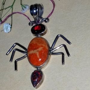New Sterling Silver Italian coral Ant pendant